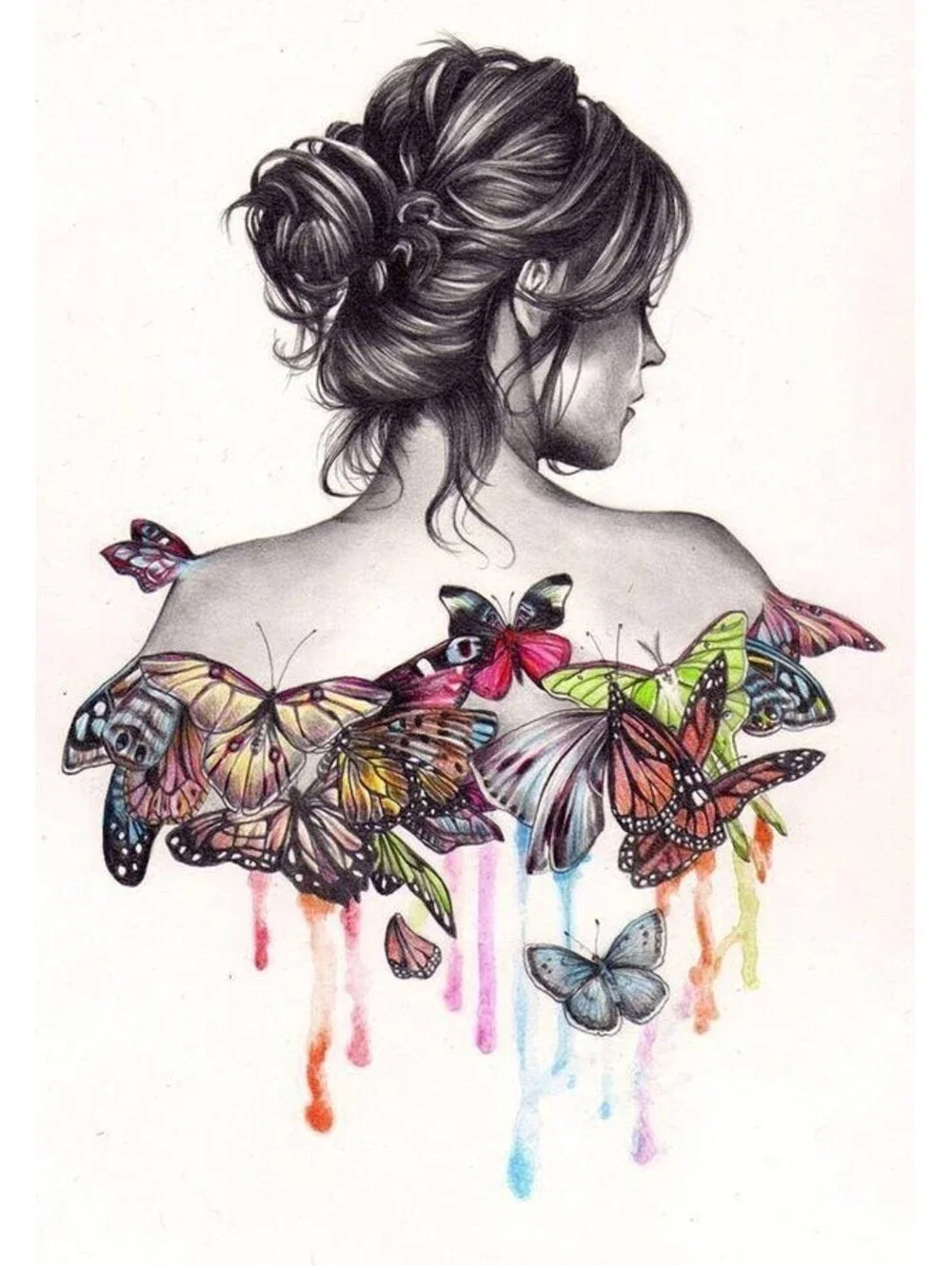 SKETCH ART WOMAN WITH BUTTERFLY BACK SHOWER CURTAIN